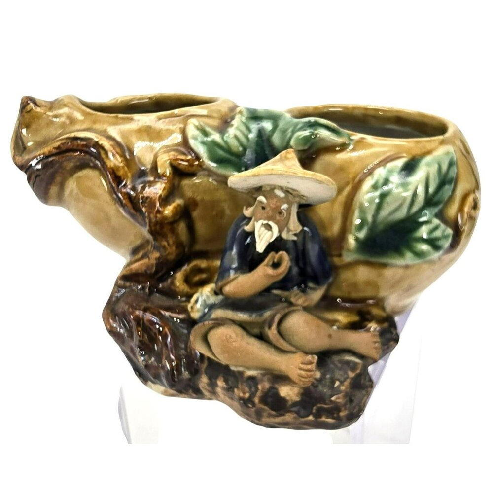 Vintage Double Planter With Mudman Fisherman Figurine JE293